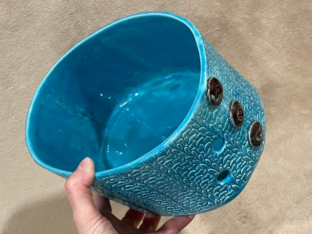 Clay & Thread – Textured Woven Ceramic Vase with Button Detail