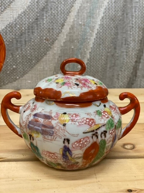 Geisha Garden – Antique Japanese Hand-Painted Teapot & Sugar Bowl