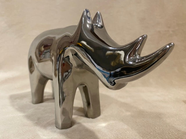 Modern Safari – Contemporary Silver Ceramic Rhino