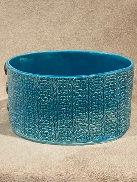 Clay & Thread – Textured Woven Ceramic Vase with Button Detail