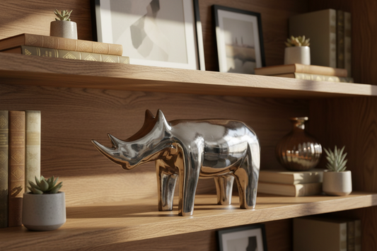 Modern Safari – Contemporary Silver Ceramic Rhino