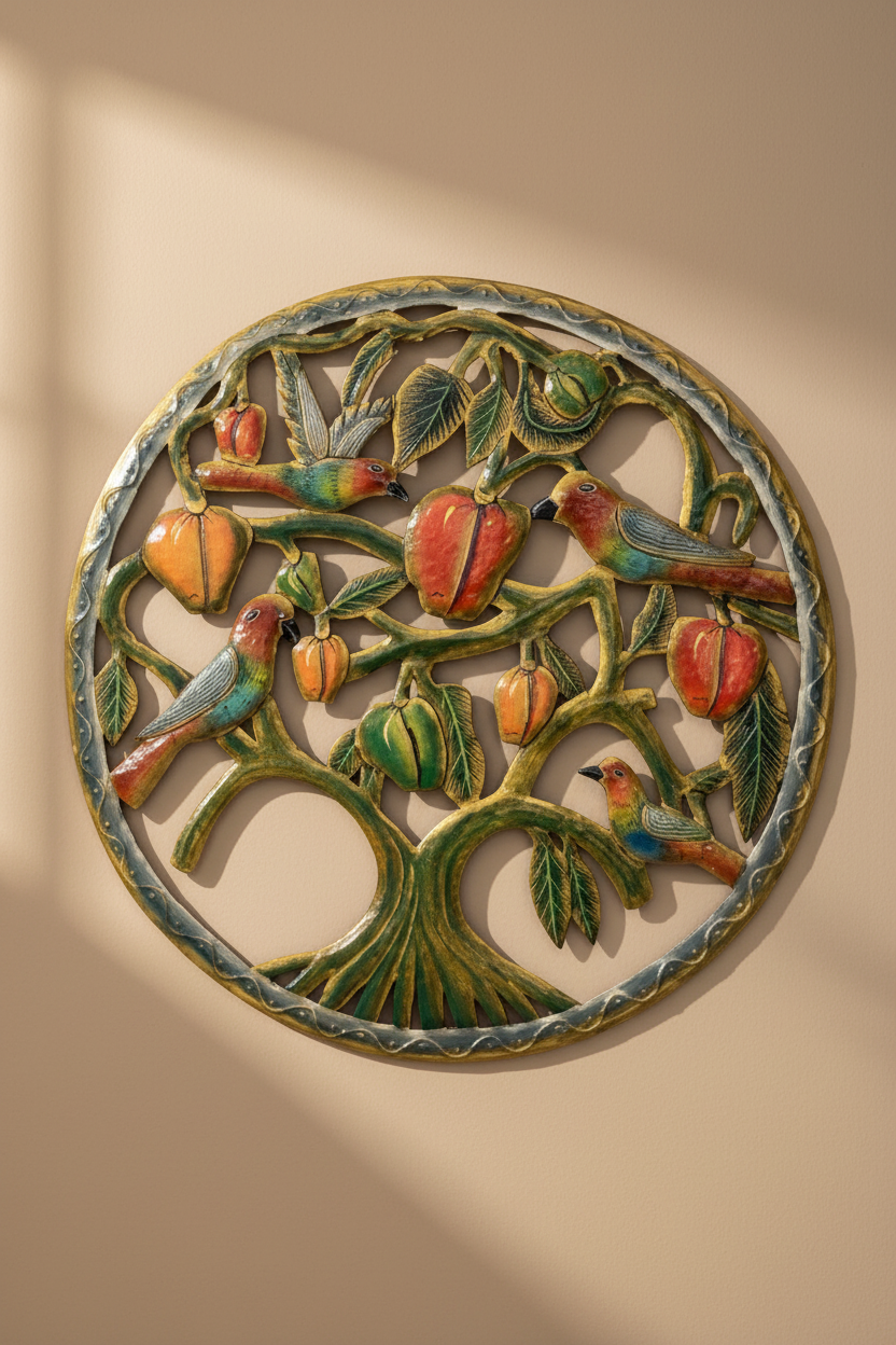 Island Canopy – Escultura mural de árbol de metal haitiano pintado a mano