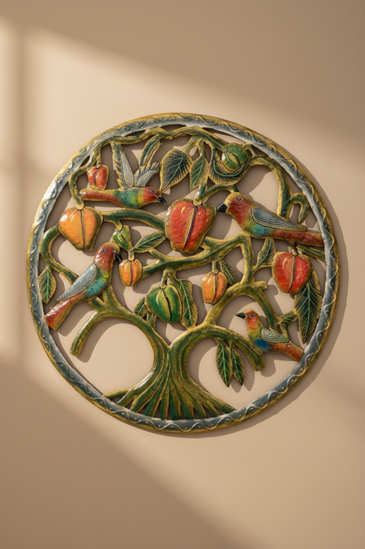 Island Canopy – Escultura mural de árbol de metal haitiano pintado a mano