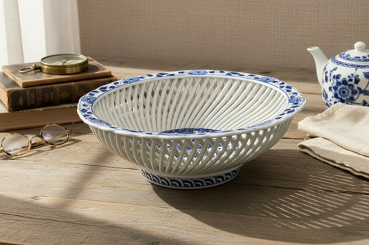Blue Lattice – Japanese Hasami Ware Porcelain Openwork Bowl