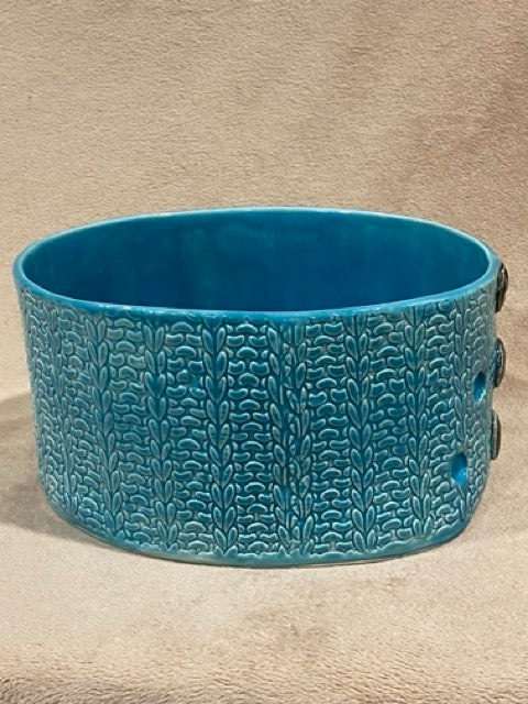 Clay & Thread – Textured Woven Ceramic Vase with Button Detail