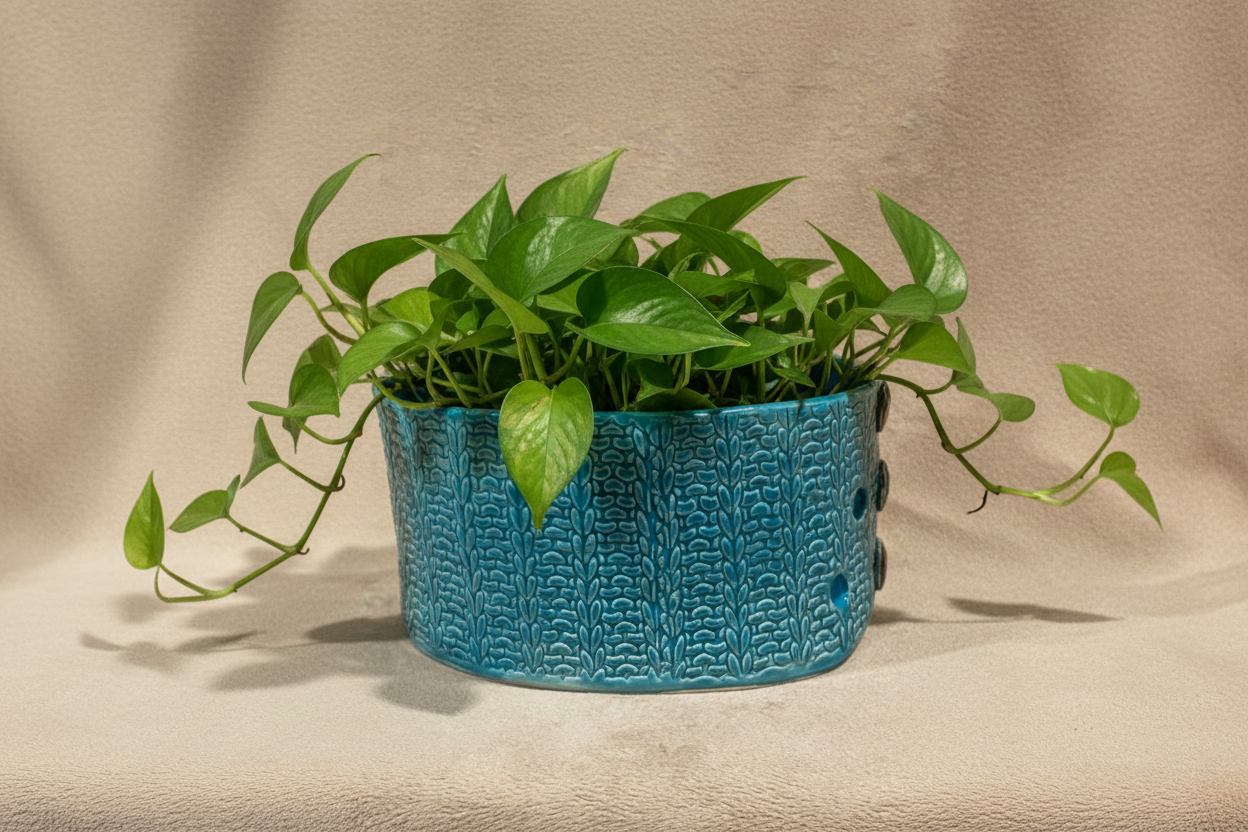 Clay & Thread – Textured Woven Ceramic Vase with Button Detail