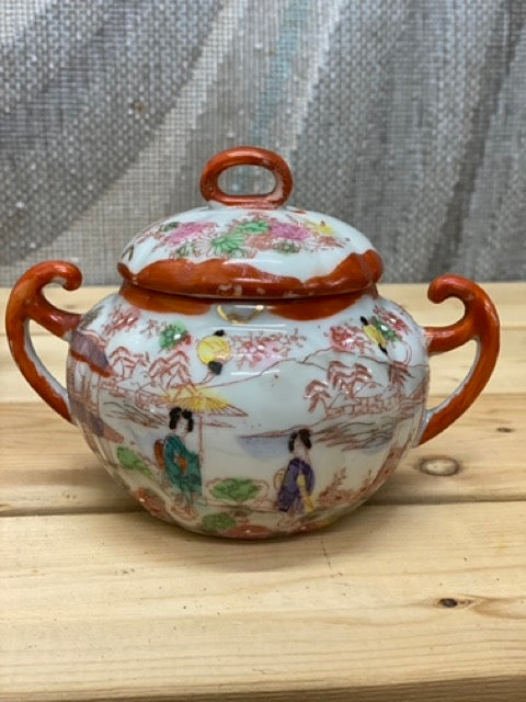 Geisha Garden – Antique Japanese Hand-Painted Teapot & Sugar Bowl